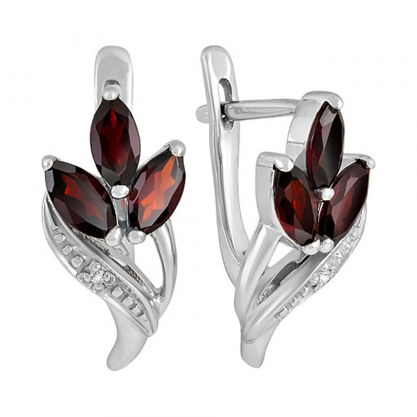 Серебряные серьги с гранатом и фианитом № 132027