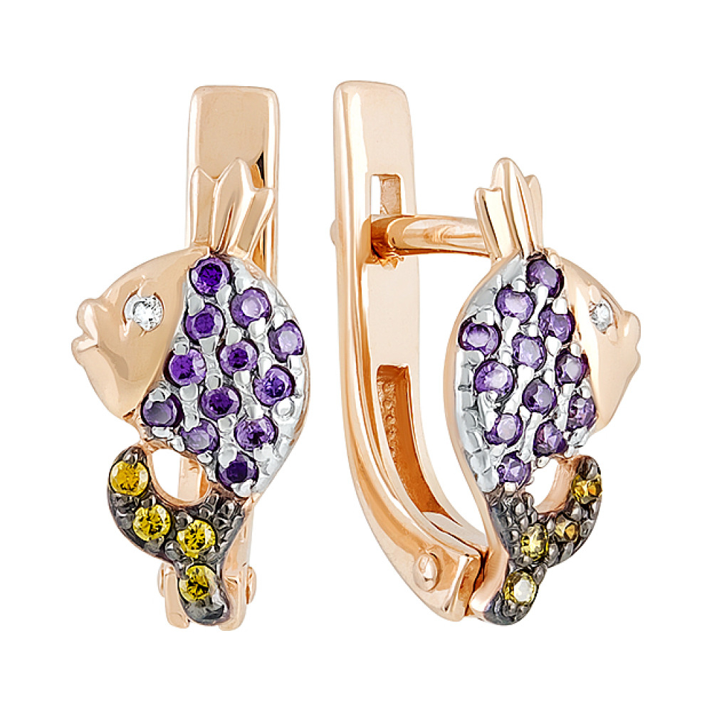 Золотые серьги с фианитом № 129782