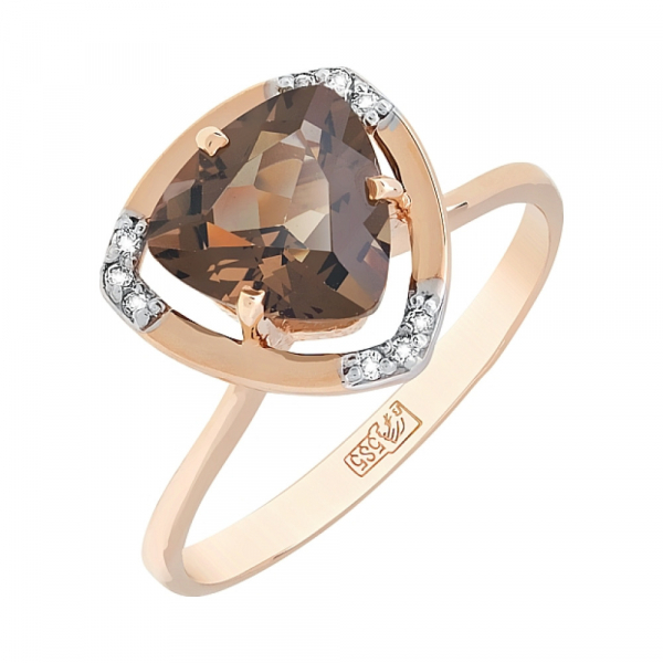 Золотое кольцо с раухтопазом и фианитом № 78299