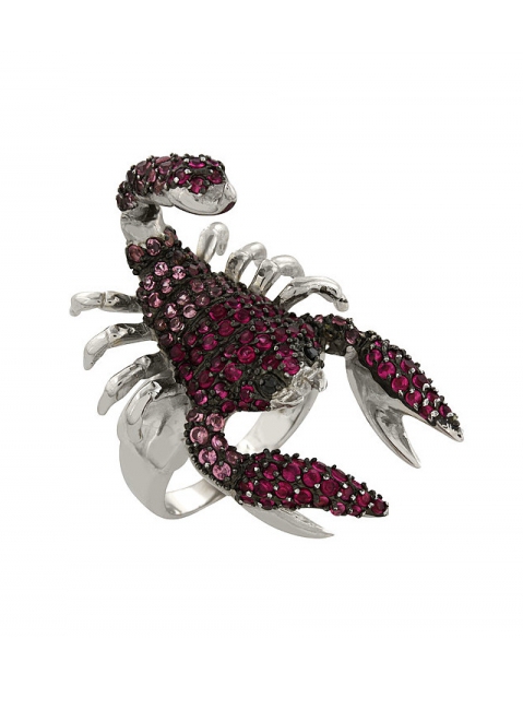 Серебряное кольцо с имитац. рубина и фианитом № 82458