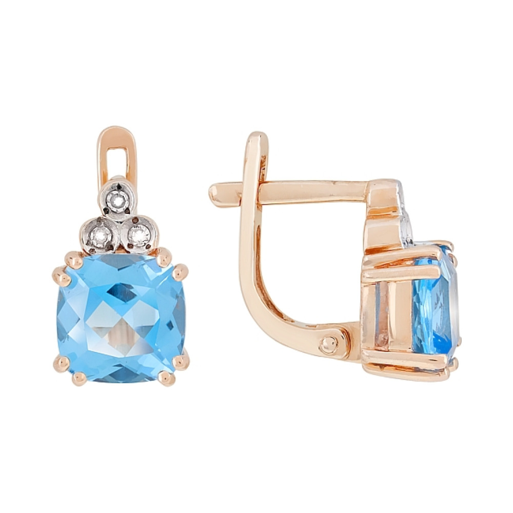 Золотые серьги с бриллиантом и топазом № 64423