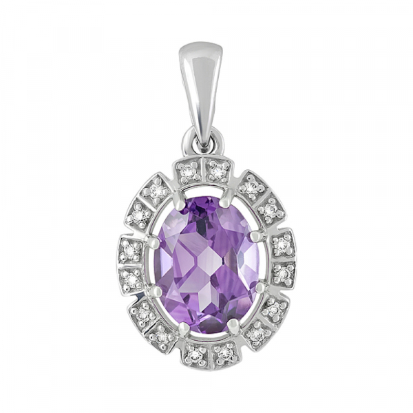 Серебряная подвеска с аметистом и фианитом № 128000