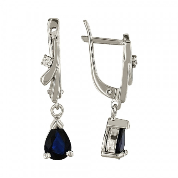 Золотые серьги с бриллиантом и сапфиром № 83995