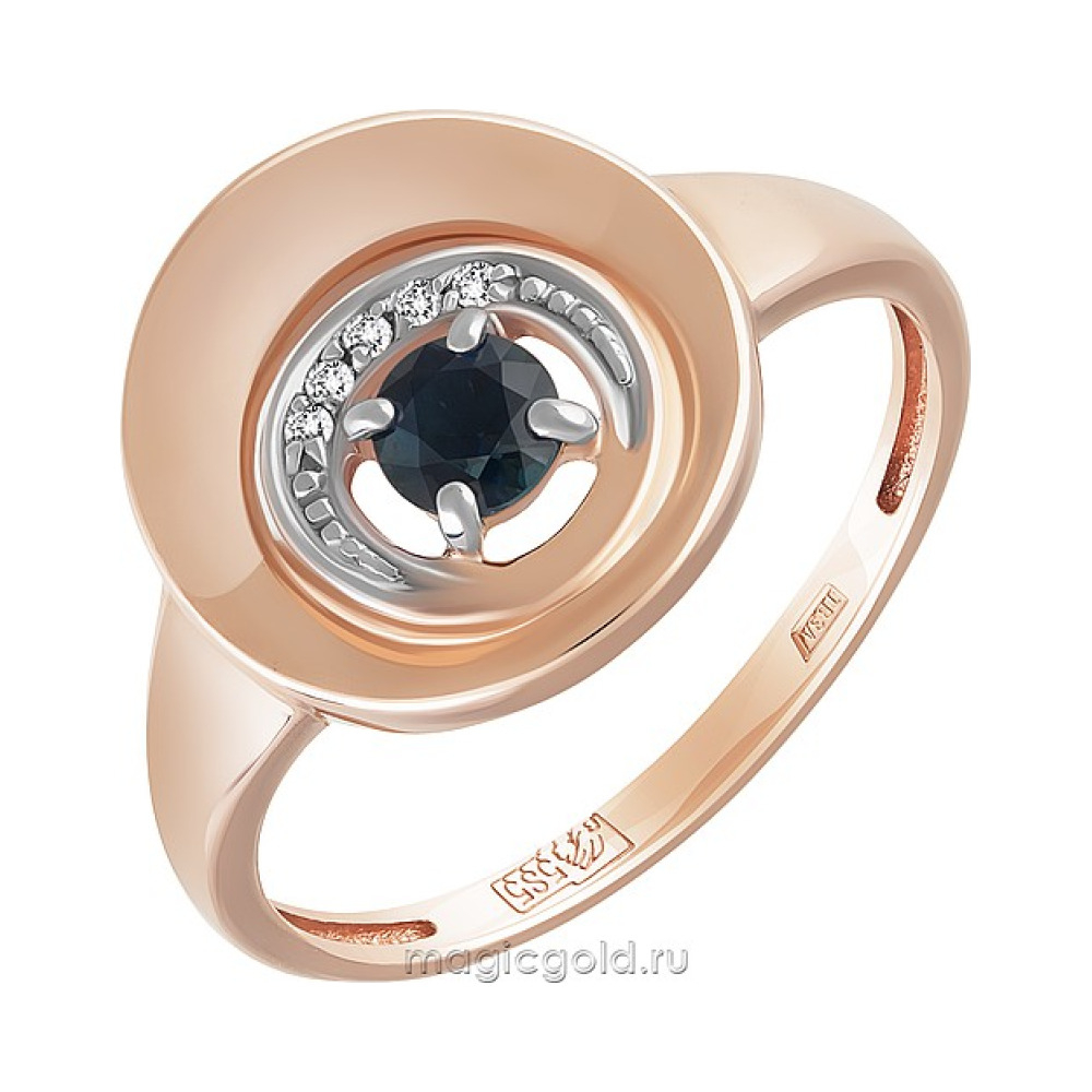Золотое кольцо с бриллиантом и сапфиром № 160644