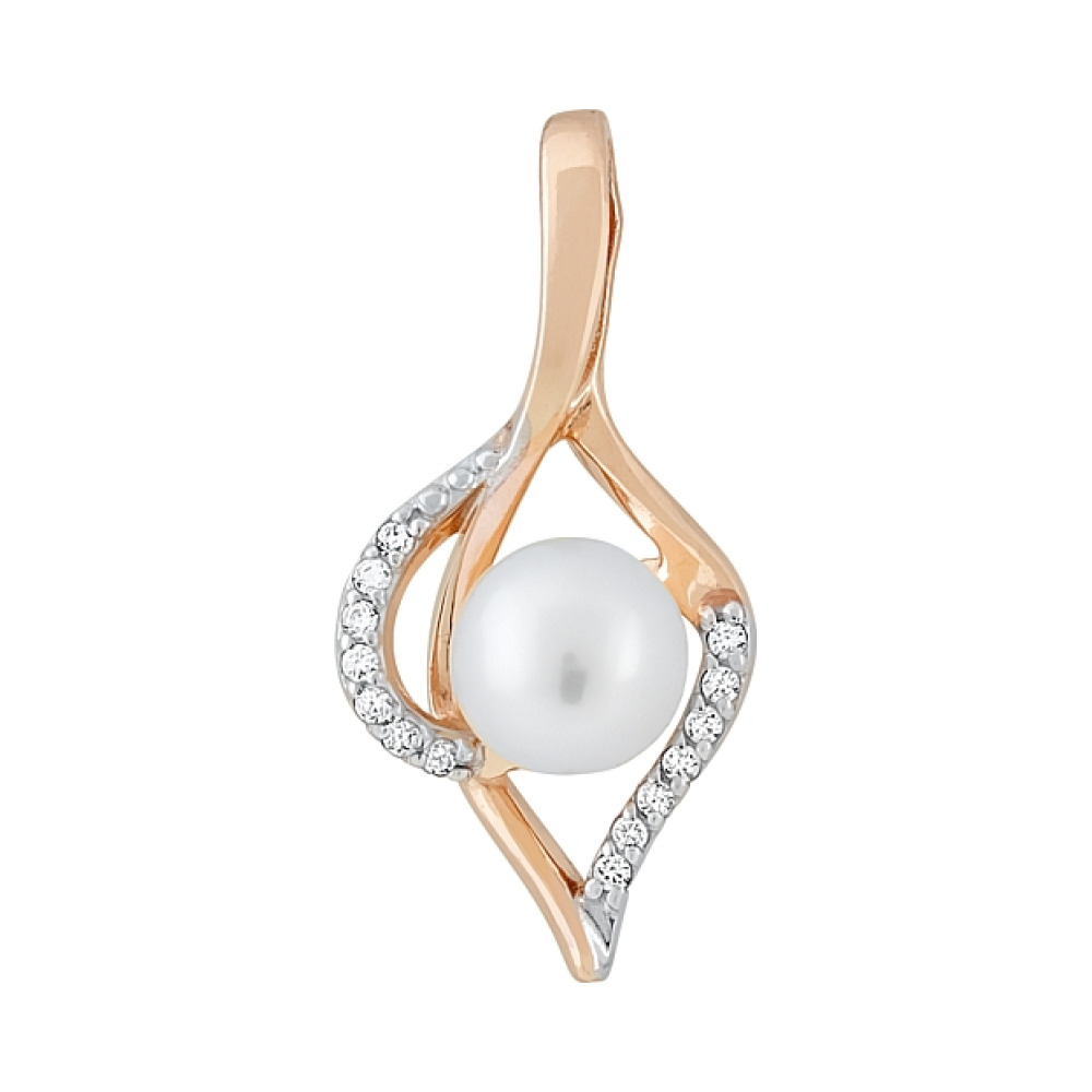 Золотая подвеска с жемчугом и фианитом № 115217