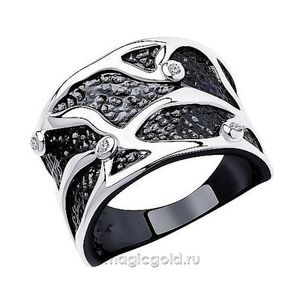 Серебряное кольцо с фианитом и черн. покрытием № 174032