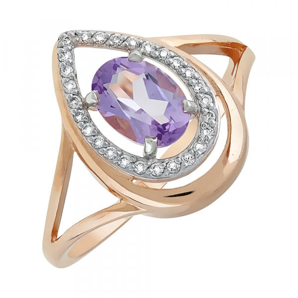 Золотое кольцо с аметистом и фианитом № 119307
