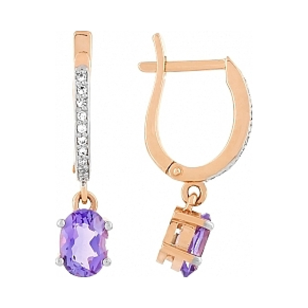 Золотые серьги с аметистом и фианитом № 106014