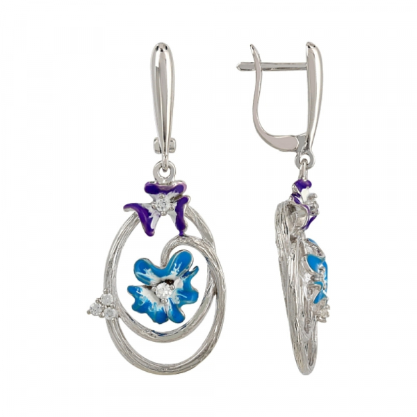 Серебряные серьги с эмалью и фианитом № 106332