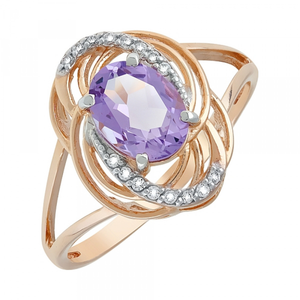 Золотое кольцо с аметистом и фианитом № 119688