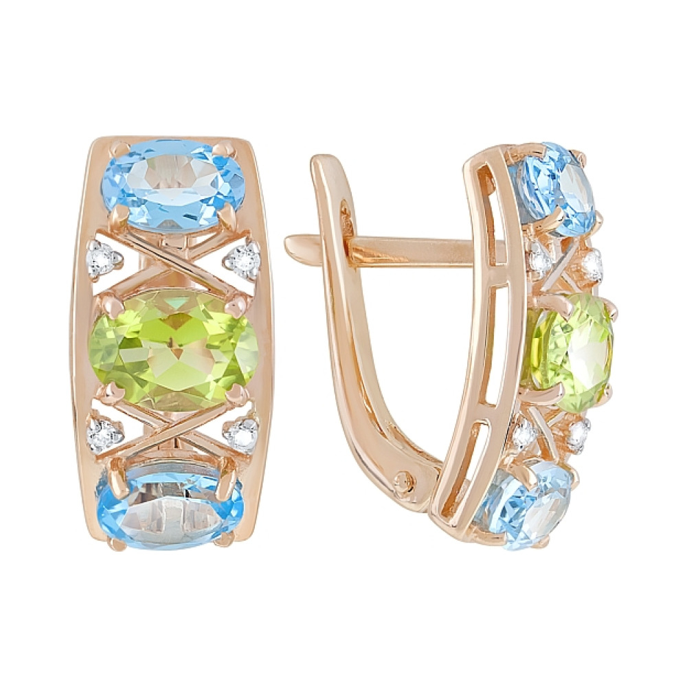 Золотые серьги с полудрагоценными  вставками и фианитом № 120460