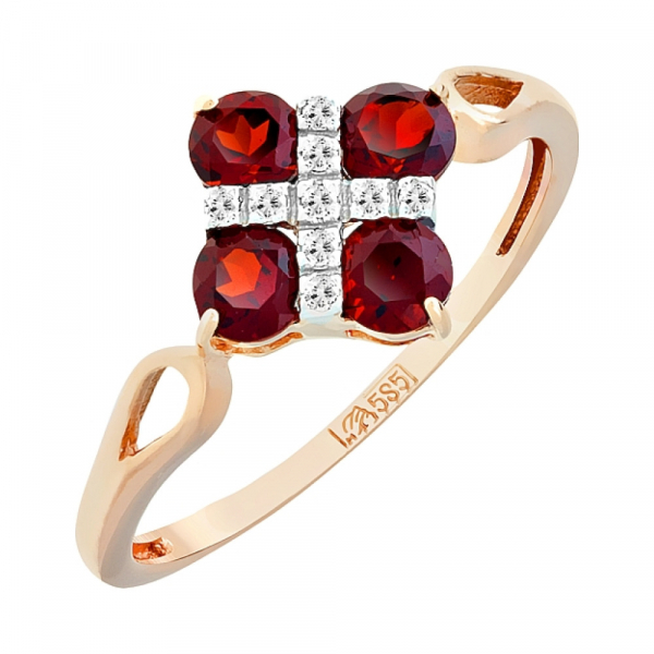 Золотое кольцо с гранатом и фианитом № 109158
