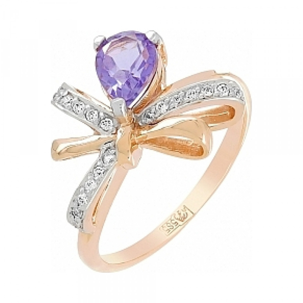 Золотое кольцо с аметистом и фианитом № 98997