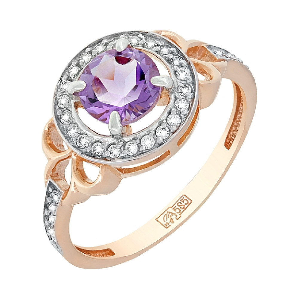 Золотое кольцо с аметистом и фианитом № 117556