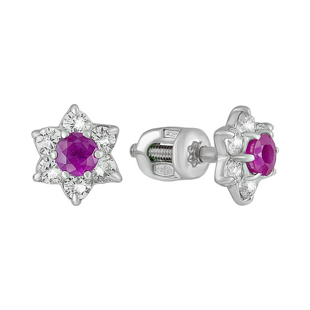 Пуссеты с рубином и фианитом № 126022