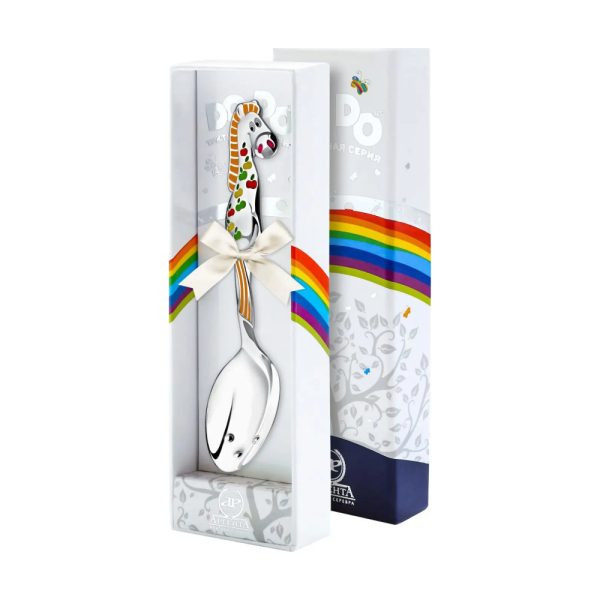 Ложка детская DODO Лошадка в яблоках с рыжей с эмалью из серебра 925 пробы