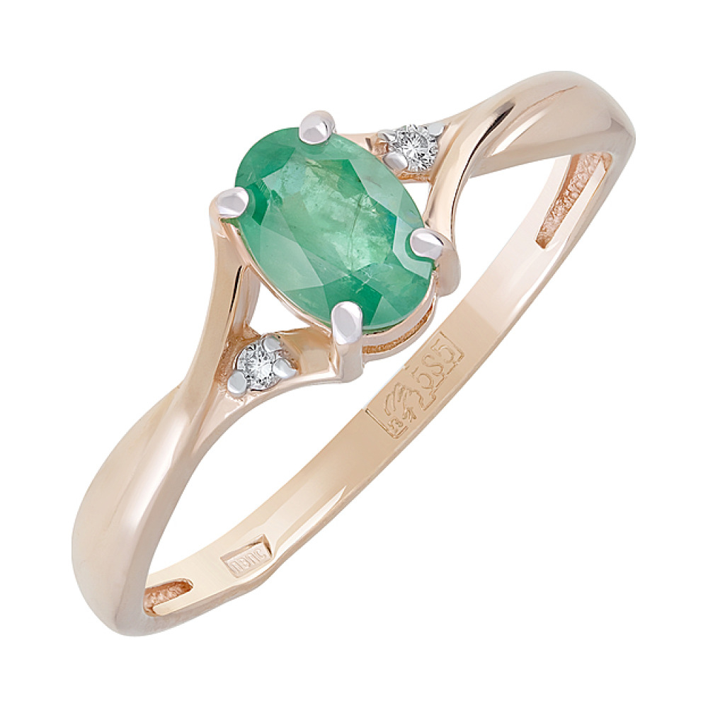 Золотое кольцо с бриллиантом и изумрудом № 128849