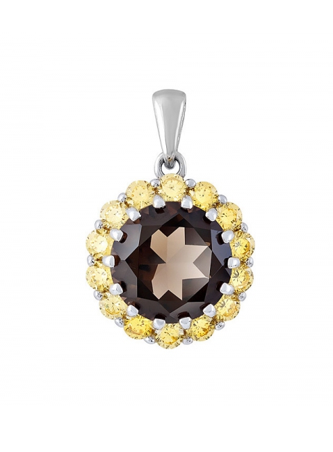 Серебряная подвеска с раухтопазом и фианитом № 132192