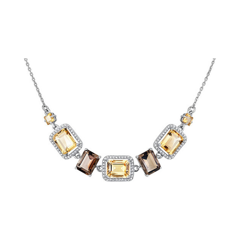 Серебряное колье с полудраг. вставками и фианитом № 127631