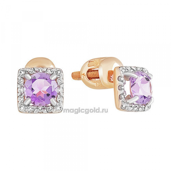 Пуссеты с аметистом и фианитом № 141880