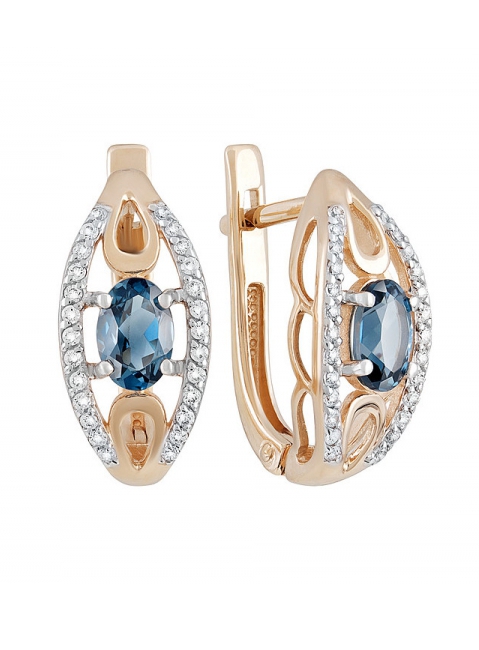 Золотые серьги с топазом и фианитом № 131892