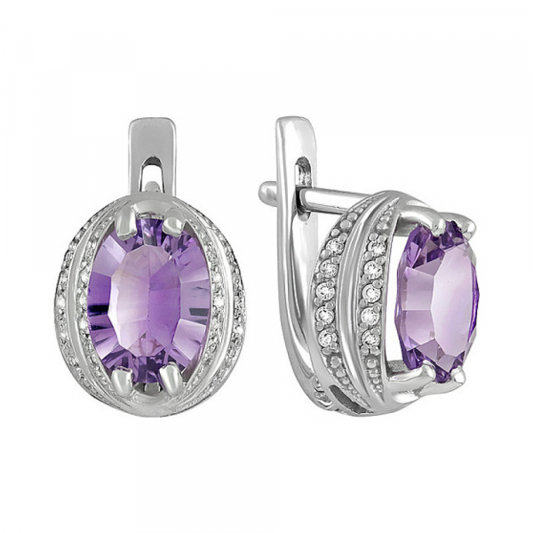 Серебряные серьги с аметистом и фианитом № 133076