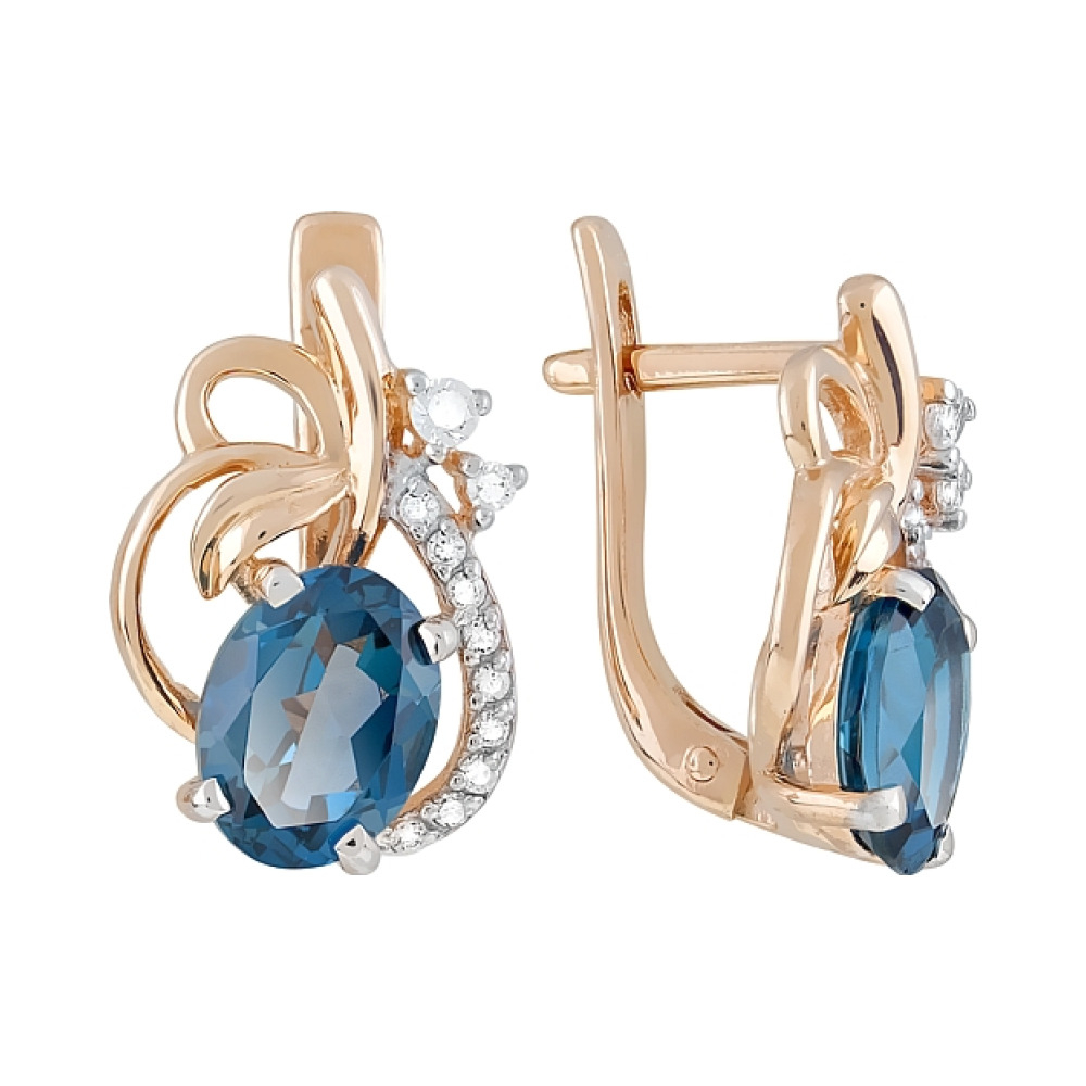 Золотые серьги с топазом и фианитом № 119291