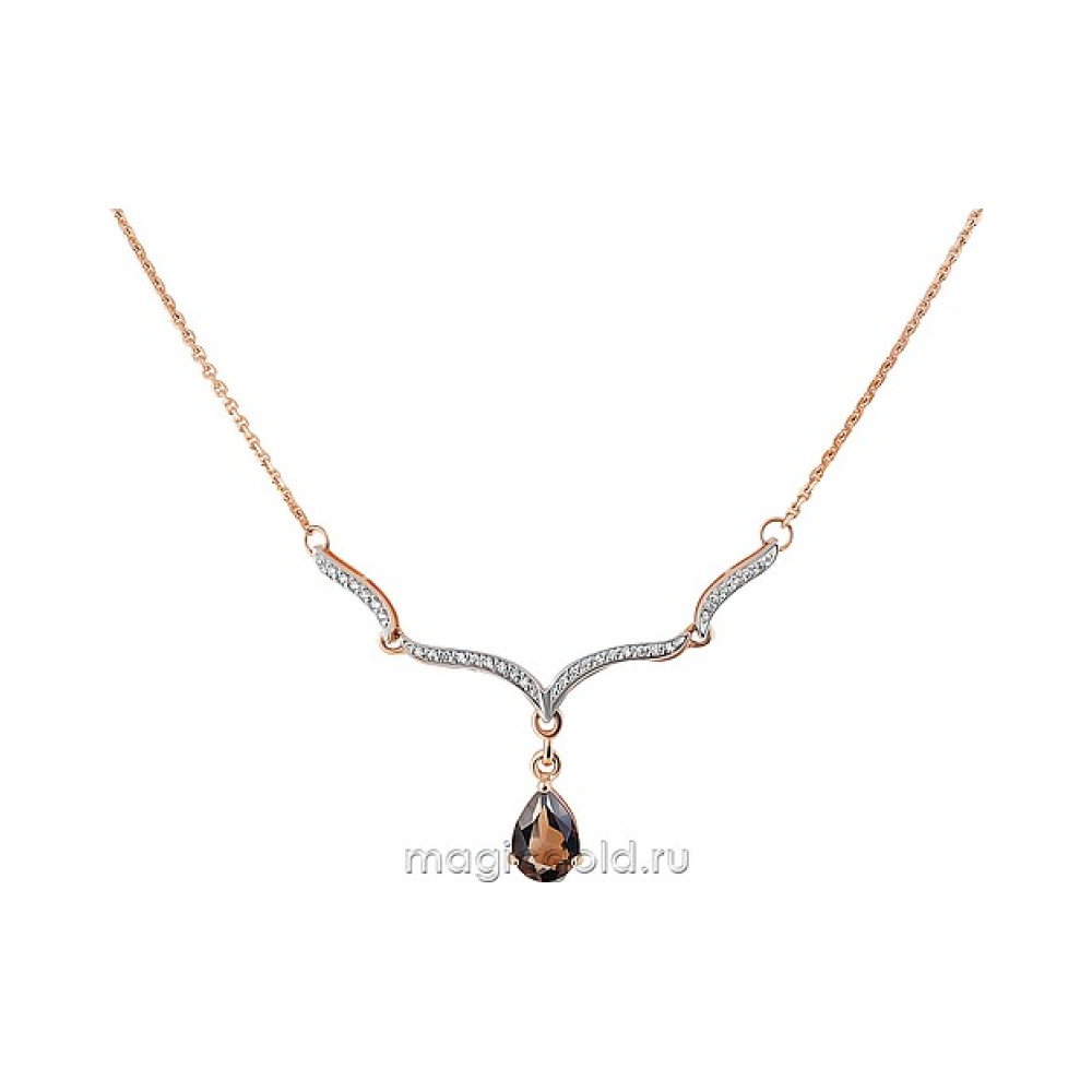 Золотое колье с раухтопазом и фианитом № 164791