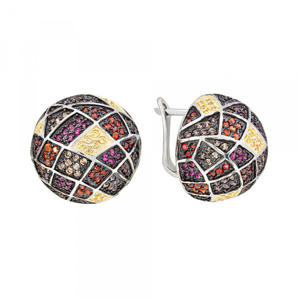 Серебряные серьги с фианитом черным и золотым покрытием № 118318