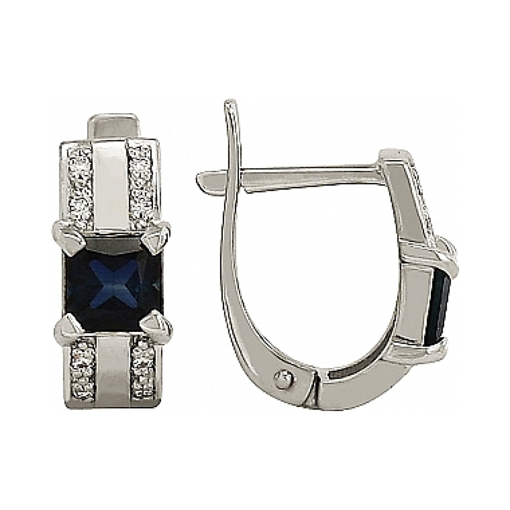 Золотые серьги с бриллиантом и сапфиром № 97865