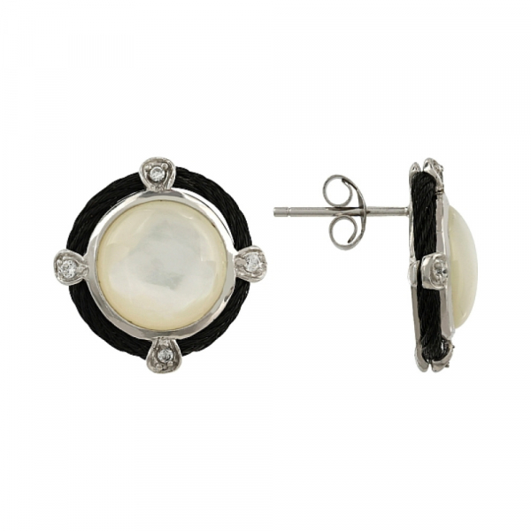 Серебряные серьги с перламутром и фианитами № 106242