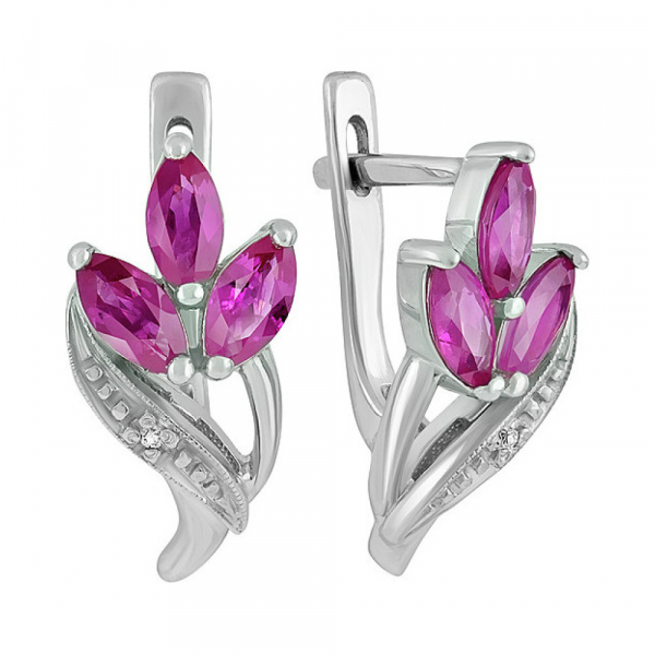 Серебряные серьги с рубином и фианитом № 134246