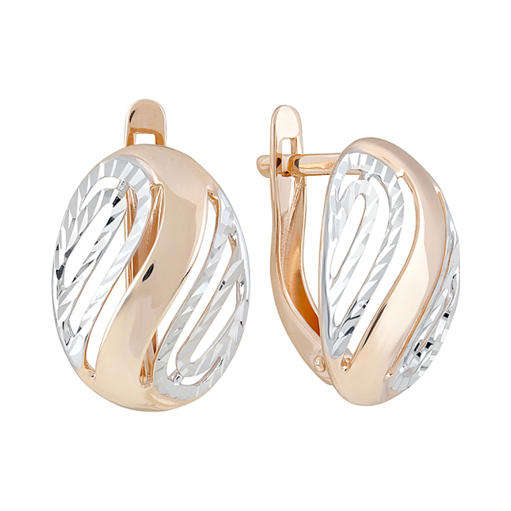 Золотые серьги без камня с алмазкой № 127587