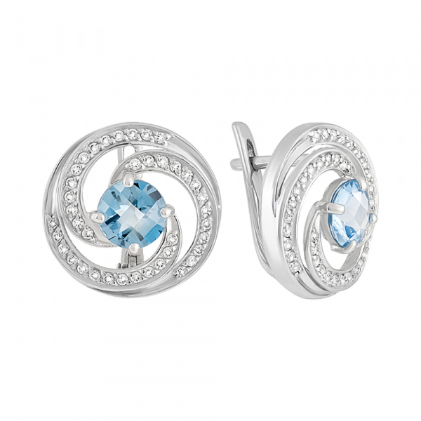 Серебряные серьги с топазом и фианитом № 129756