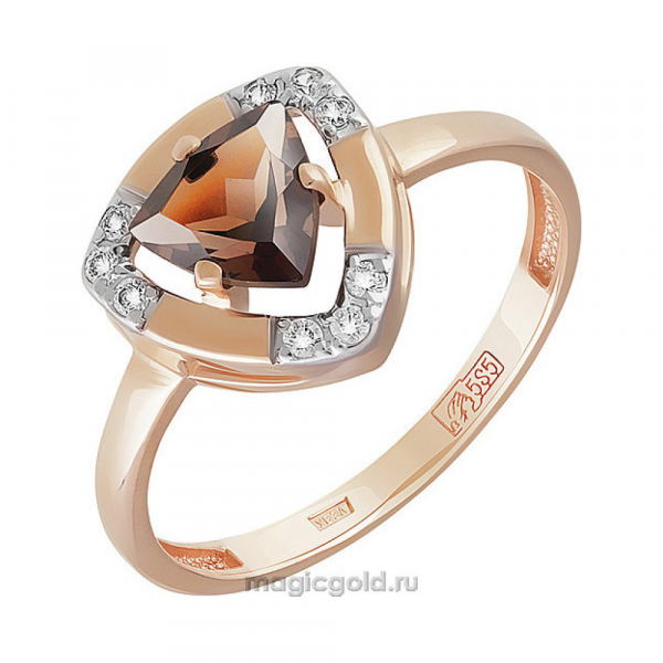 Золотое кольцо с раухтопазом и фианитом № 142136