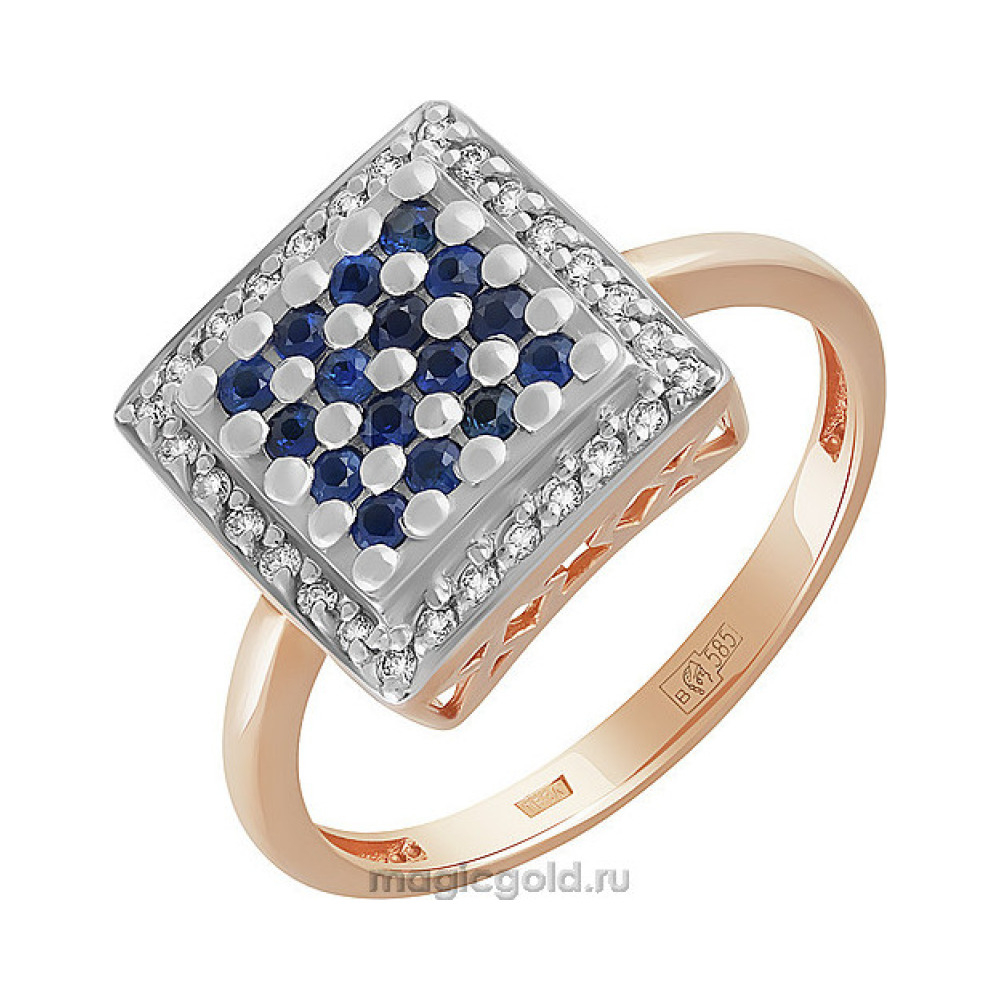 Золотое кольцо с бриллиантом и сапфиром № 159304