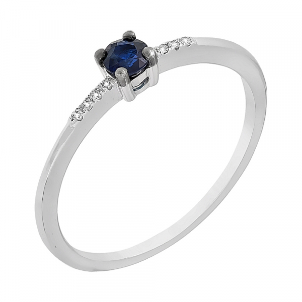 Золотое кольцо с бриллиантами и сапфиром № 104966