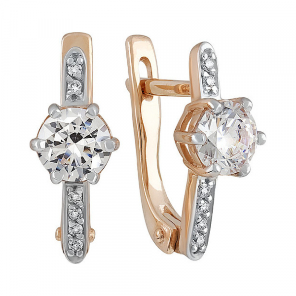 Золотые серьги с фианитом № 126089