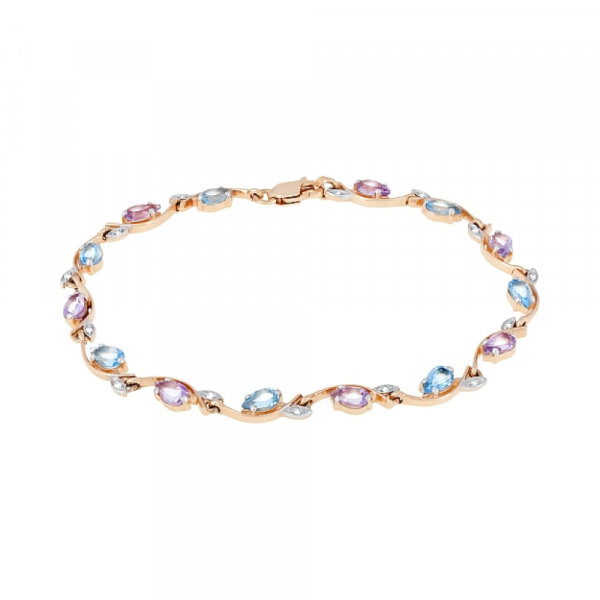 Золотой браслет с топазом, аметистом фианитом № 112617