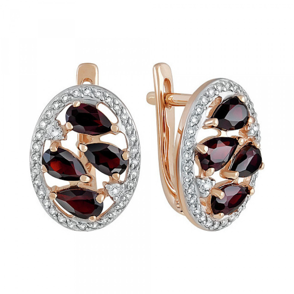 Золотые серьги с гранатом и фианитом № 135556