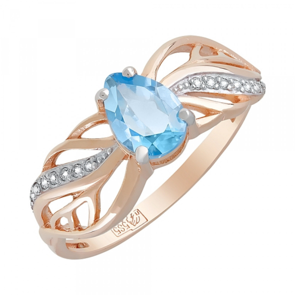 Золотое кольцо с топазом и фианитом № 121148