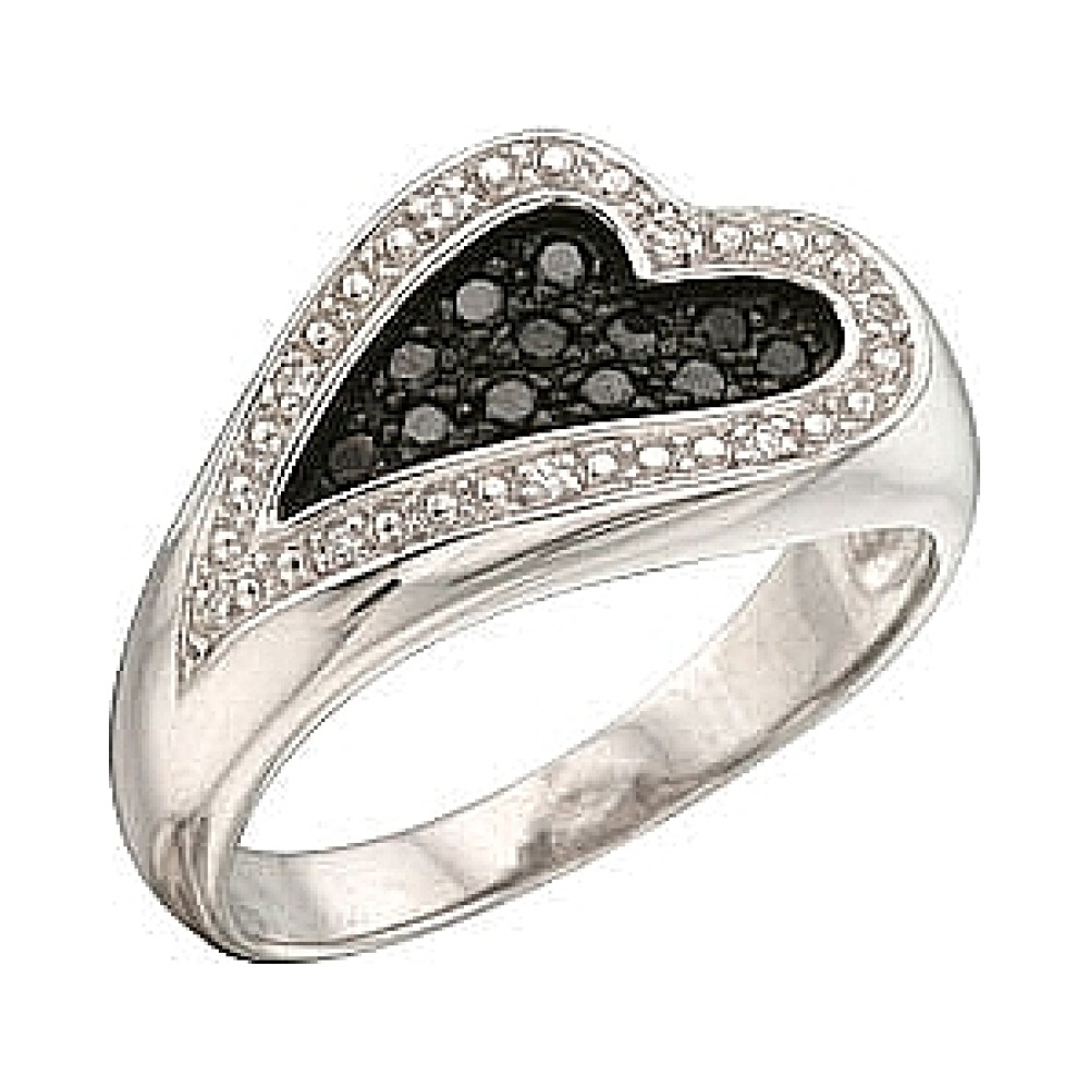 Золотое кольцо с чёрным и белым бриллиантами № 29109