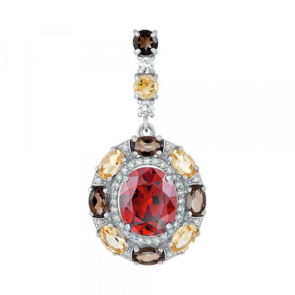 Серебряная подвеска с полудрагоценными вставками и фианитом № 133558