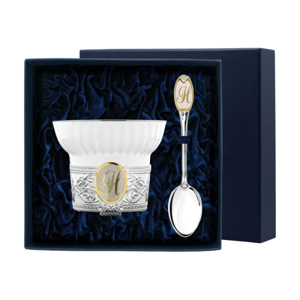 Набор чайная чашка с логотипом Н : ложка, чашка из серебра 925 пробы