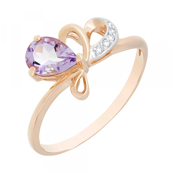 Золотое кольцо с аметистом и фианитом № 96910