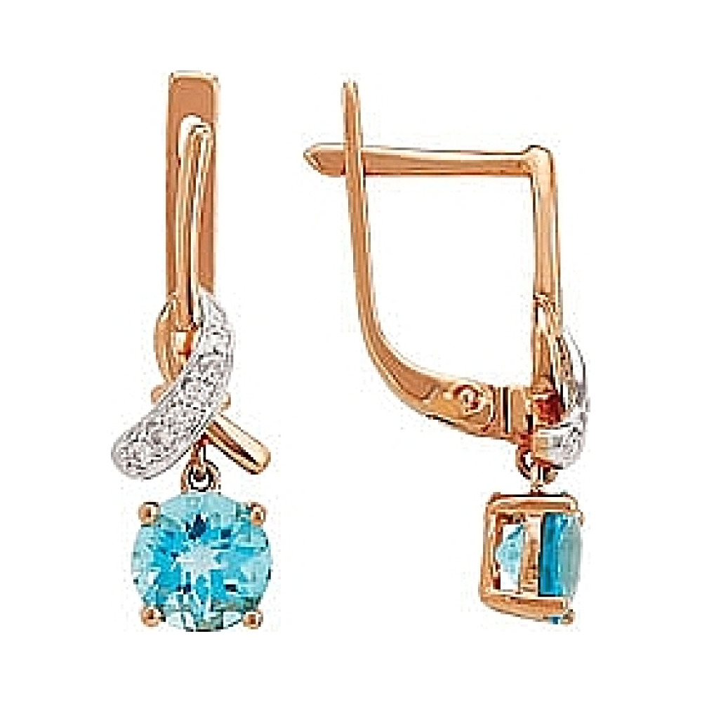 Золотые серьги с бриллиантом и топазом № 82332