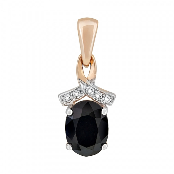 Золотая подвеска с бриллиантом и чёрным сапфиром № 111879