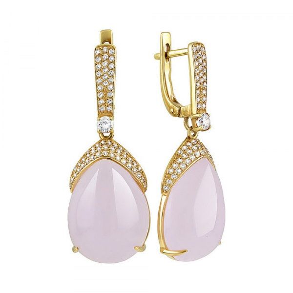 Серебряные серьги с алпанитом , фианитом и золотым покрытием № 132484