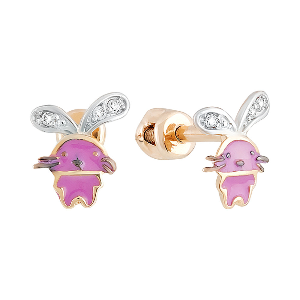 Золотые серьги с эмалью и фианитами № 129887