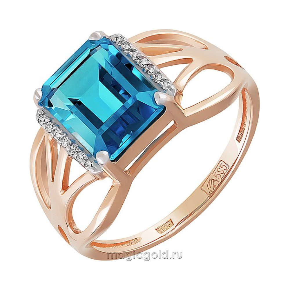 Золотое кольцо с топазом и фианитом № 169520